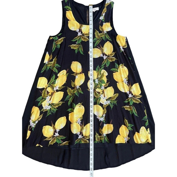 Entro Sleeveless Flowy Black Mini Shift Dress Yellow Lemon Print Size Small - Picture 4 of 6